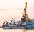 The fishing ships on a decline on a pier on Kamchatka Royalty Free Stock Photo