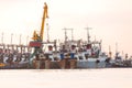 The fishing ships on a decline on a pier on Kamchatka Royalty Free Stock Photo