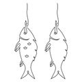 Fishing. Small fish that has swallowed the bait on the hook. Catch. Continuous line drawing. Vector illustration