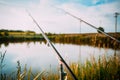 Fishing on a small pond Royalty Free Stock Photo