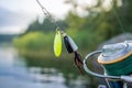 Fishing spinning lure on reel