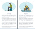 Fishing in Summer and in Winter Vector Icons.