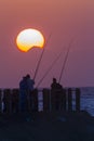 Fishing Sunrise Pier Ocean Royalty Free Stock Photo