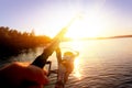 Fishing at sunset Royalty Free Stock Photo