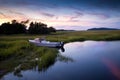 Fishing sunset scene