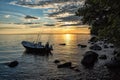 Fishing sunset on Vattern lake Royalty Free Stock Photo