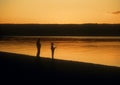 Fishing at sunset, Yellowstone, Wyoming Royalty Free Stock Photo