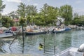 fishing tackle and boats at Punta Sdobba little harbor, Grado, Friuli, Italy Royalty Free Stock Photo