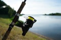 Fishing tackle photographed while fishing on the Danube on a midsummer afternoon Royalty Free Stock Photo