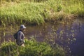 Fishing with tenkara on a small creek. Flyfishing Royalty Free Stock Photo