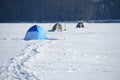 Fishing tents on a frozen lake