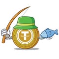 Fishing Tether coin mascot cartoon