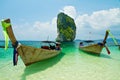 Fishing thai boats and landmark at Poda island Royalty Free Stock Photo