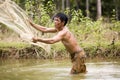 Fishing with a throw net Royalty Free Stock Photo