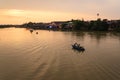 Fishing at Thu Bon river on sunset, Quang Nam, Vietnam Royalty Free Stock Photo