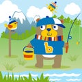 Fishing time with funny bear Royalty Free Stock Photo