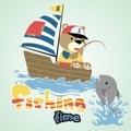 Funny bear cartoon fishing on sailboat Royalty Free Stock Photo