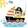 Fishing time with funny pirate cartoon Royalty Free Stock Photo