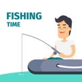 Fishing Time Vector Concept with Fisherman on Boat Royalty Free Stock Photo