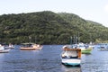 Fishing and tourism boats docked at the pier in several sizes and colors on the coast of SÃÂ£o Paulo