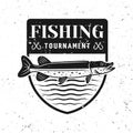 Fishing tournament vector badge shield with pike