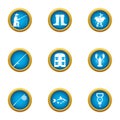 Fishing trade icons set, flat style