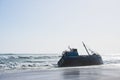 Fishing trawler grounded after heavy storm Royalty Free Stock Photo