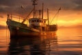 fishing trawler illuminated by the last rays of sunlight