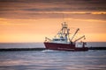 A fishing trawler plies its way home in the Barnegat inlet