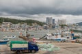 Fishing trawlers docked at port