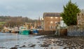Fishing trawlers moored at Kirkcudbright harbour at lowtide in the winter