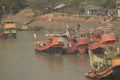 fishing trawlers and transportation boats at hatania doania river near namkhana, westbengal, india