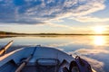 Fishing trip and sunrise from boat. Royalty Free Stock Photo