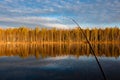 Fishing trip to TuusjÃÂ¤rvi. Calm lake,trees are mirrored from wa Royalty Free Stock Photo