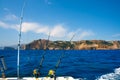 Fishing trolling boat rods in Mediterranean Cabo Nao Cape Royalty Free Stock Photo