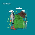 Fishing set vector flat style design illustration