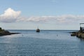 A fishing vessel in the early morning at the exit from Snake Lake into the Black Sea. Krasnodarskiy kray Royalty Free Stock Photo