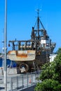 A fishing boat in dry dock Royalty Free Stock Photo