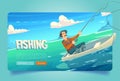 Fishing website with lake and man in boat Royalty Free Stock Photo