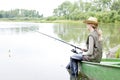 Fishing woman Royalty Free Stock Photo