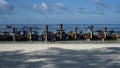Fishing wooden rowing boats are parked on the beach on Koh Lipe, Thailand.