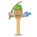 Fishing wooden spoon mascot cartoon