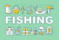 Fishing word concepts banner. Presentation, website. Fish catching professional equipment. Fisherman work. Isolated Royalty Free Stock Photo