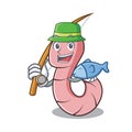 Fishing worm mascot cartoon style