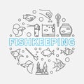 Fishkeeping vector round illustration made of linear icons Royalty Free Stock Photo