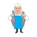 Fishmonger Holding Selling Fish Cartoon Royalty Free Stock Photo