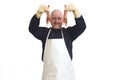portrait of a fishmonger on white background Royalty Free Stock Photo