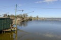 Fishnet of fishing hut on the lagoon, Comacchio, Italy Royalty Free Stock Photo