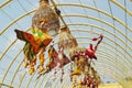 Fishshaped ornaments made of palm leaf mobile hanging for show at Wat Mai Supaditharam temple.