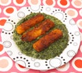 Fishsticks with spinach Royalty Free Stock Photo